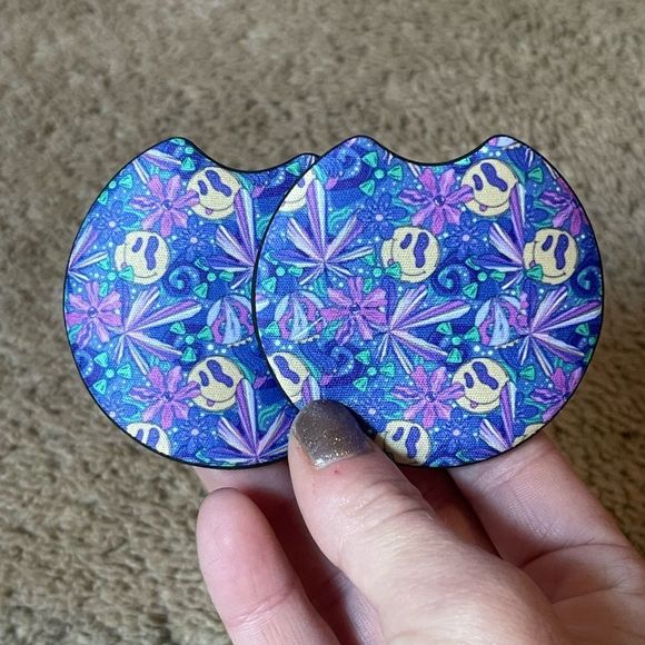 Trippy Smiley Face Car Accessories | Trippy Car Coaster Set | - Picture 7 of 15